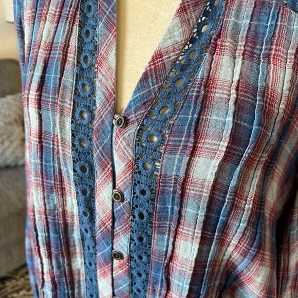 Holding Horses Plaid Anita Tunic Dress Size S Small Blue Red High Low - Picture 6 of 7